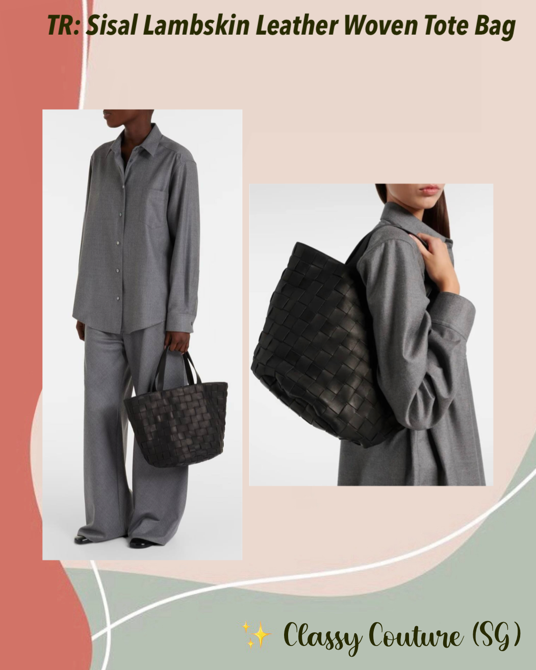 TR Sisal Lambskin Leather Woven Tote Bag