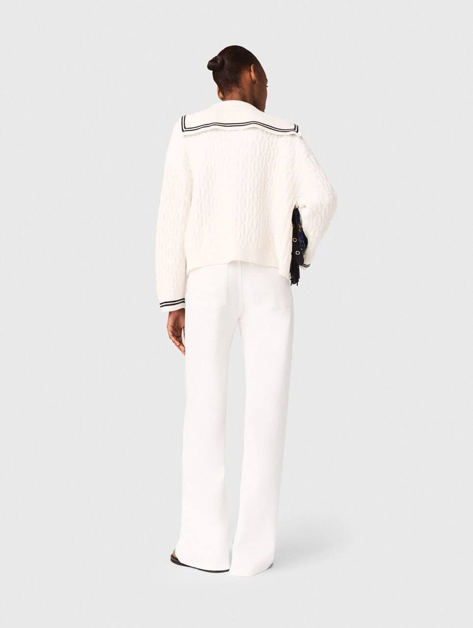 MJ Mirayalo Wool Cable-Knit Sailor Boat Neck Cardigan