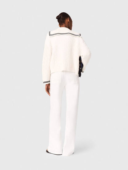 MJ Mirayalo Wool Cable-Knit Sailor Boat Neck Cardigan