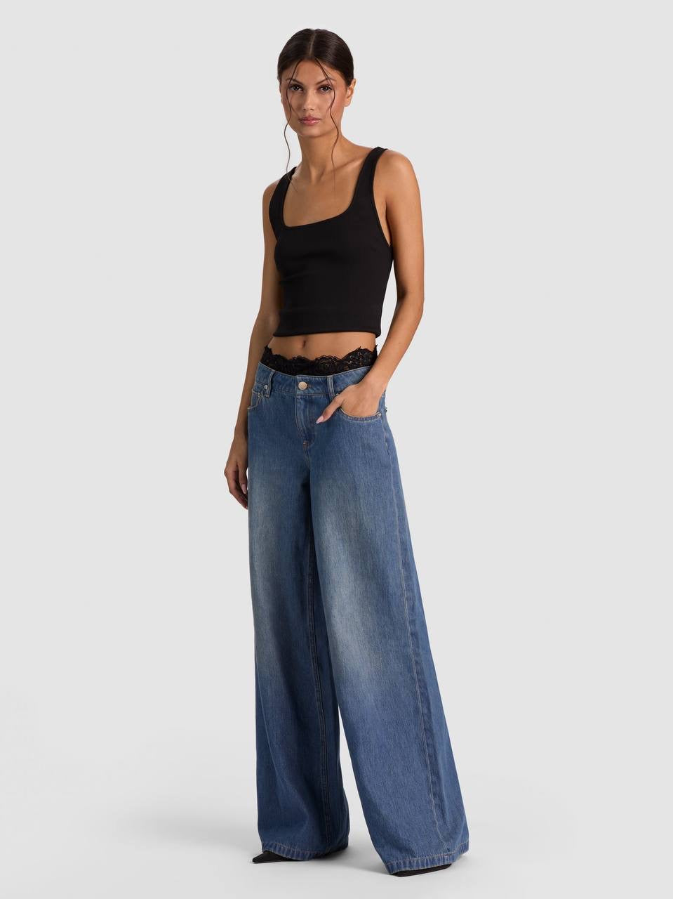lan Lace Trim Mid-rise Baggy Wide-leg Jeans