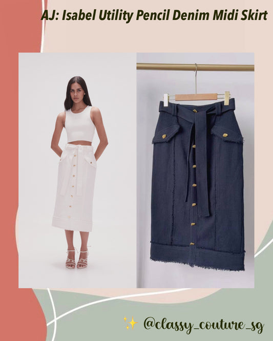 AJ Isabel Utility Pencil Denim Midi Skirt