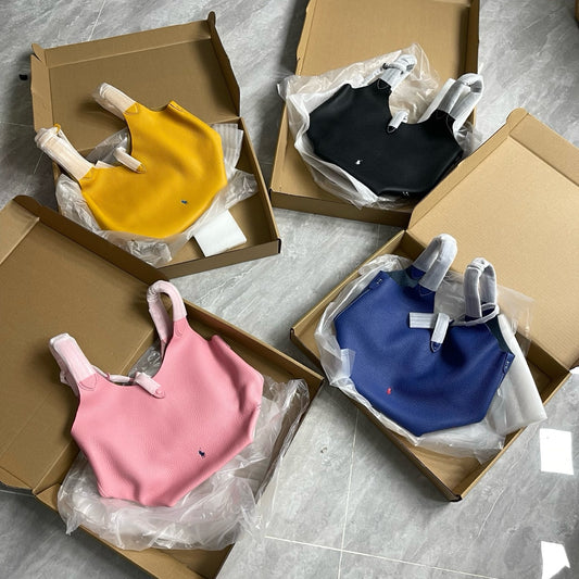 2 Sizes! RL Polo Play Leather Tote Bag in Small & Medium