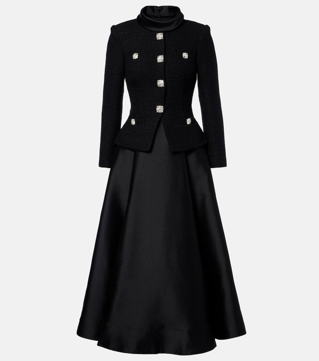 SP Black Boucle Taffeta Long Sleeved Midi Dress