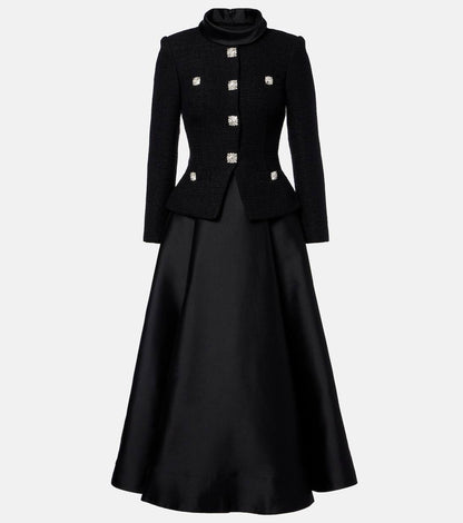 SP Black Boucle Taffeta Long Sleeved Midi Dress