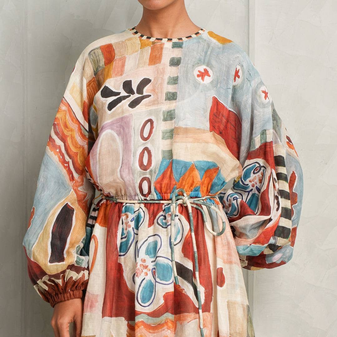 ALM Michelle Printed Ramie Midi Dress