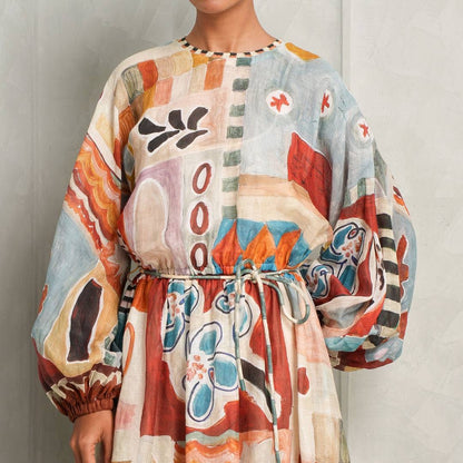 ALM Michelle Printed Ramie Midi Dress
