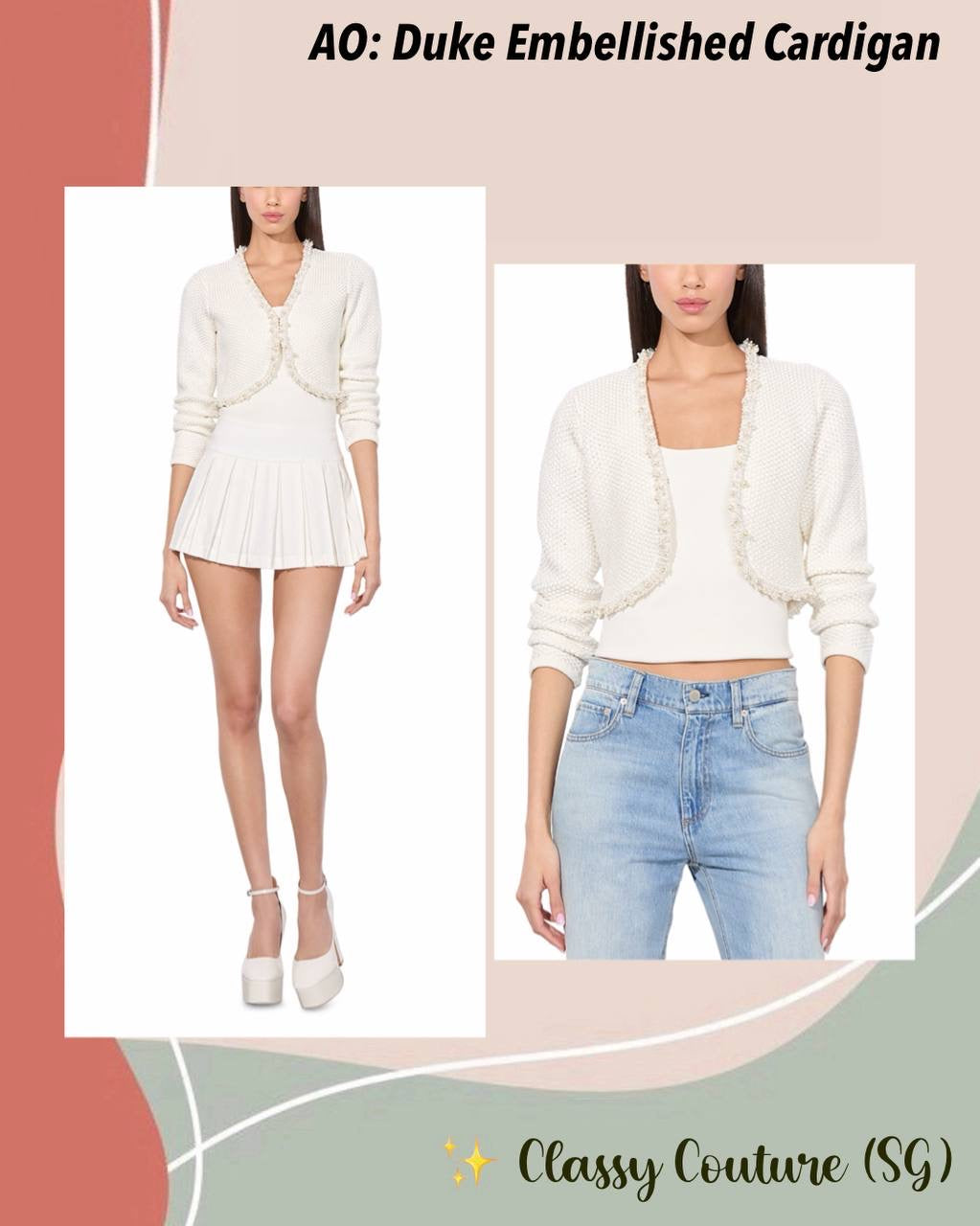 White Duke Pearl-Embellished Cotton-wool blend Cropped Cardigan