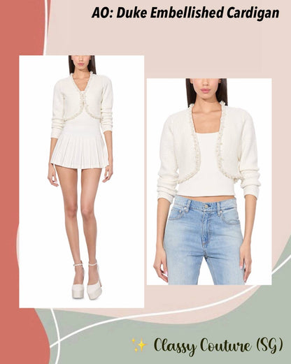 White Duke Pearl-Embellished Cotton-wool blend Cropped Cardigan