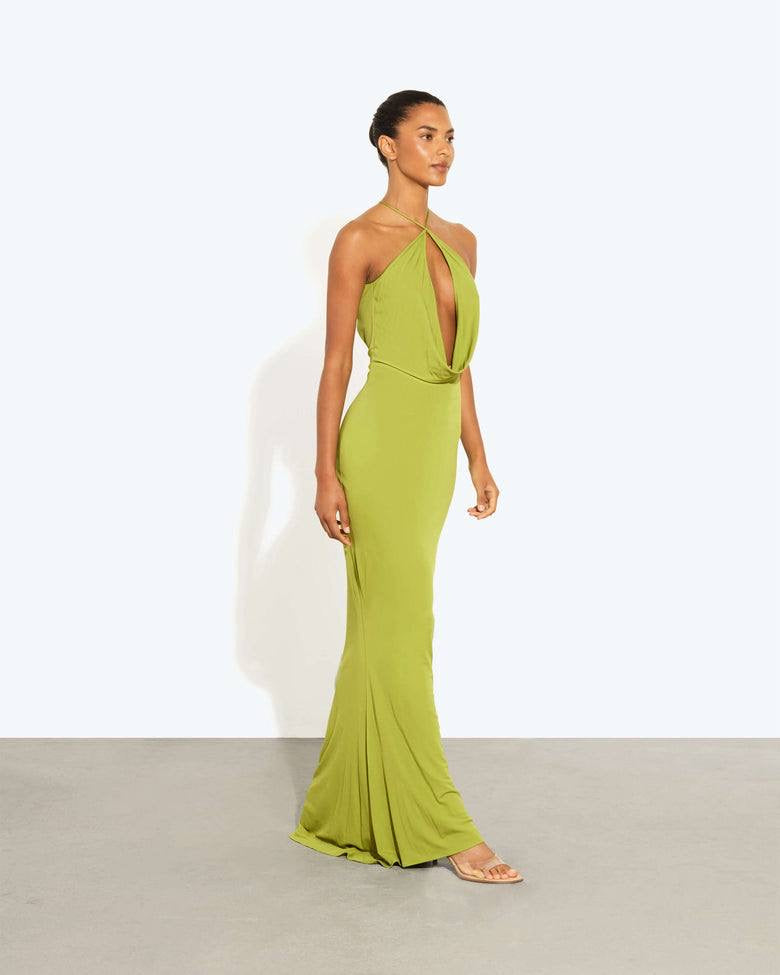 RB Giovanna FSC Viscose Jersey Halter Plunge Backless Maxi Dress