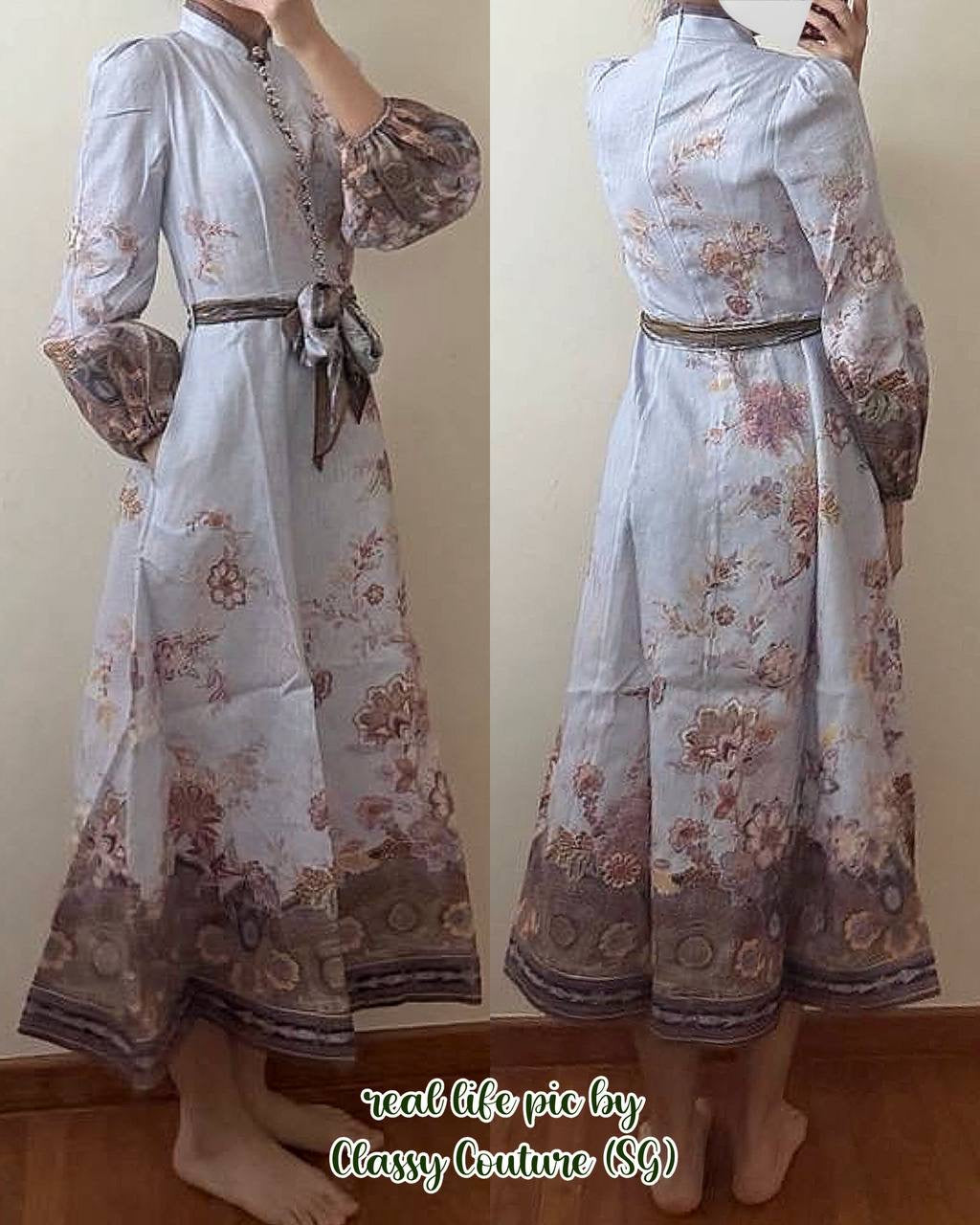 044ZM Buttoned Purple Paisley Linen Midi Dress
