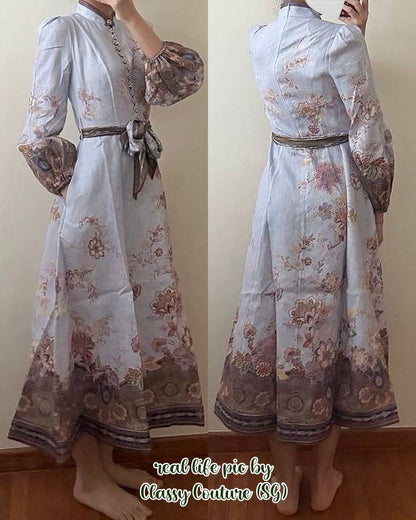 044ZM Buttoned Purple Paisley Linen Midi Dress