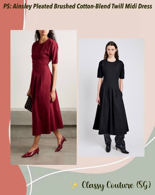 PS Ainsley Pleated Brushed Cotton Blend Twill Midi Dress