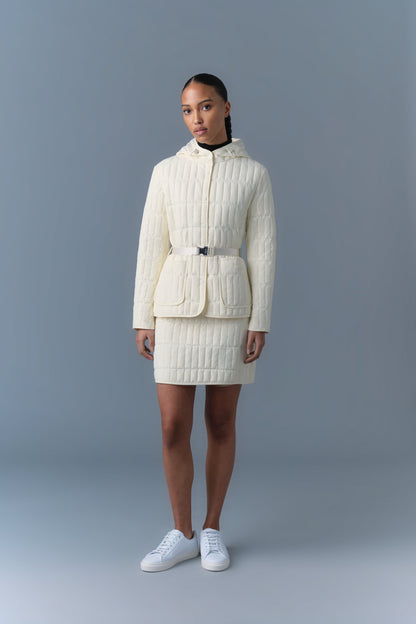 MK Raja Light Down Vertical Quilted Hooded Jacket with Belt