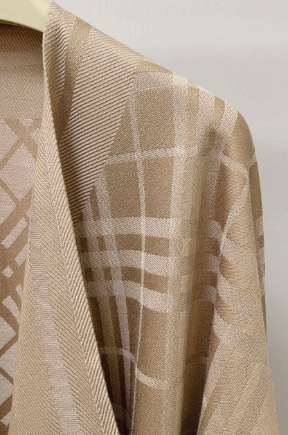 BBR Check Jacquard Wool-Cashmere Cape in Finch Beige