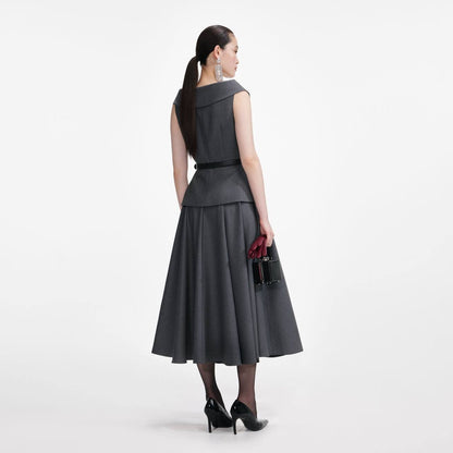 SP Grey Wool Tailored Midi Dress