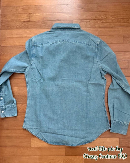 RL Slim Fit Light Wash Cotton Denim Shirt