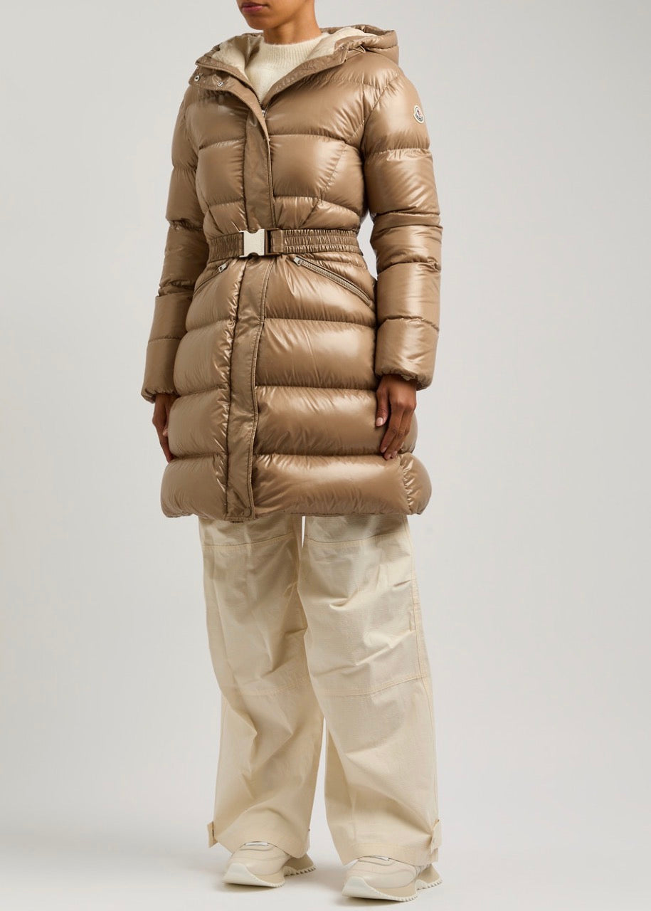 MC Bellevue Hooded Long Belted Down Jacket