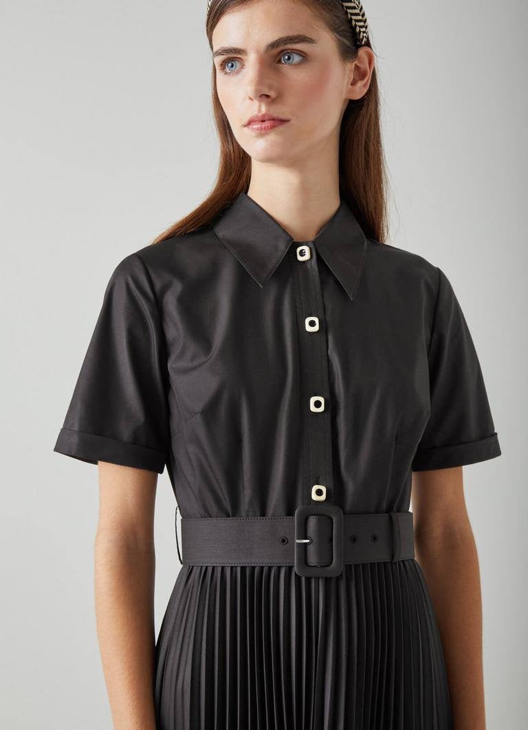 LKB Cally Pleated Cotton-Blend Shirtdress Midi Dress
