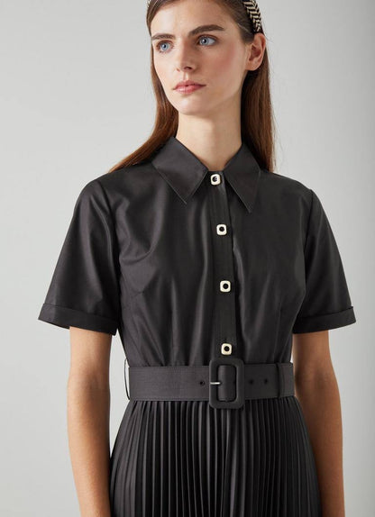 LKB Cally Pleated Cotton-Blend Shirtdress Midi Dress