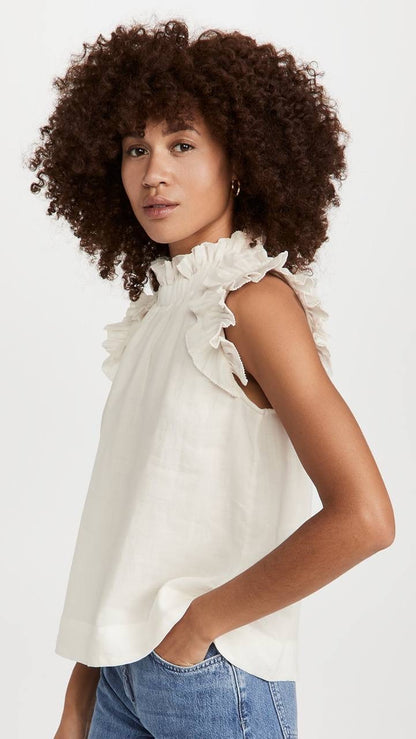 SE Anise Solid Flutter Sleeve Top