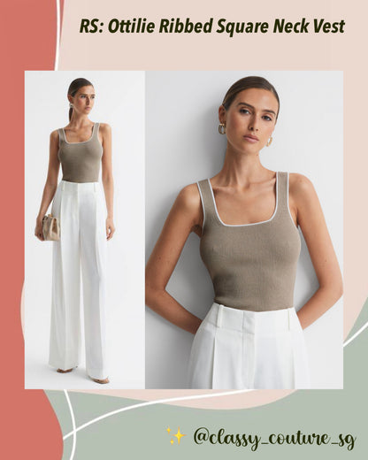 RS Ottilie Ribbed Square Neck Vest Top in Neutral Viscose Blend