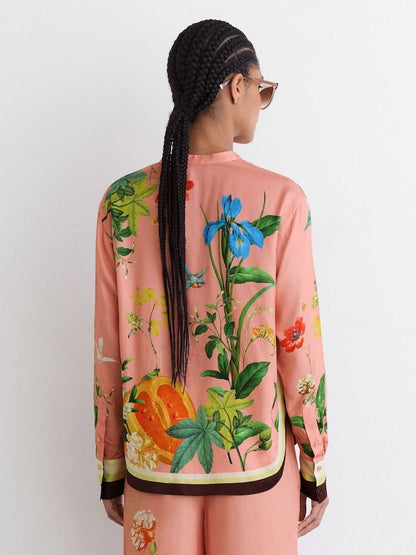 PETITE/REGULAR! RS Pink Milos Tropical Scarf-Print Half-button Shirt | Wide-leg Trousers | Drawstring Shorts | Viscose Set