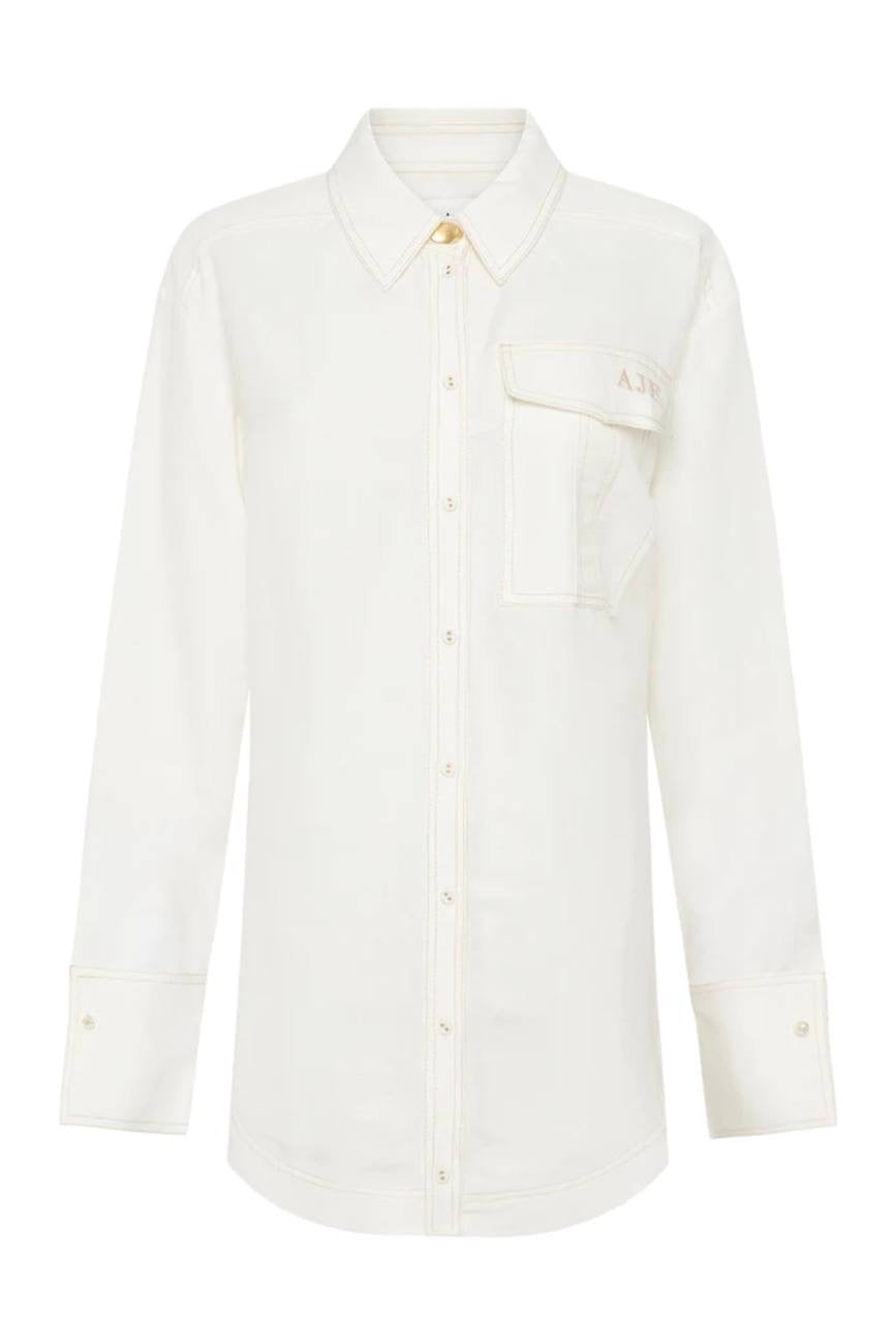 AJ Satori Pearl Pin Shirt | Long Sleeve Linen-blend Top