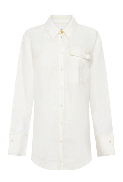 AJ Satori Pearl Pin Shirt | Long Sleeve Linen-blend Top