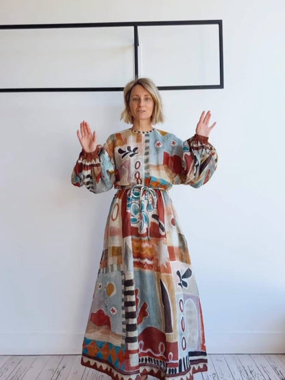 ALM Michelle Printed Ramie Midi Dress