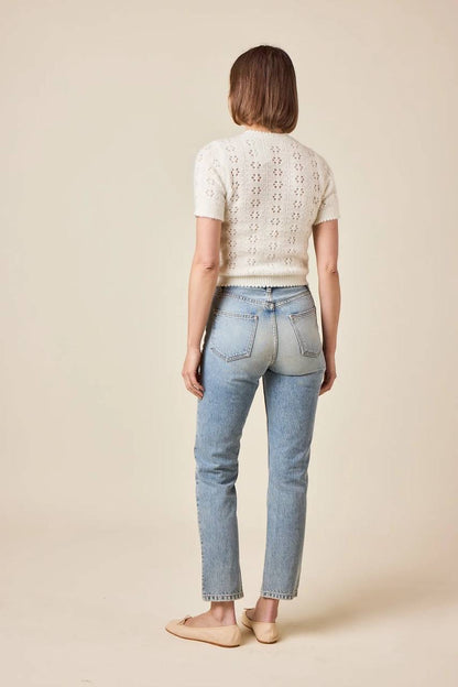 DN Monica Alpaca-Wool-blend Pointelle Knit Short Sleeve Sweater Top