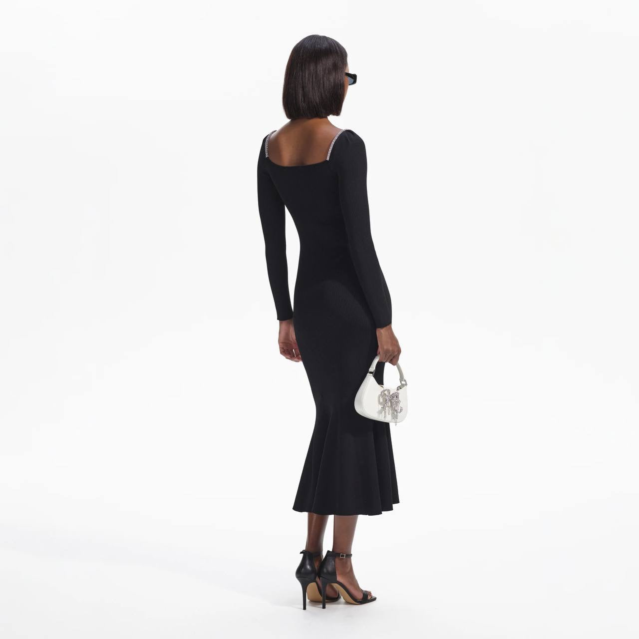 SP Black Knit Diamante Trim Midi Dress