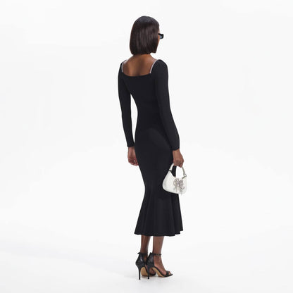 SP Black Knit Diamante Trim Midi Dress