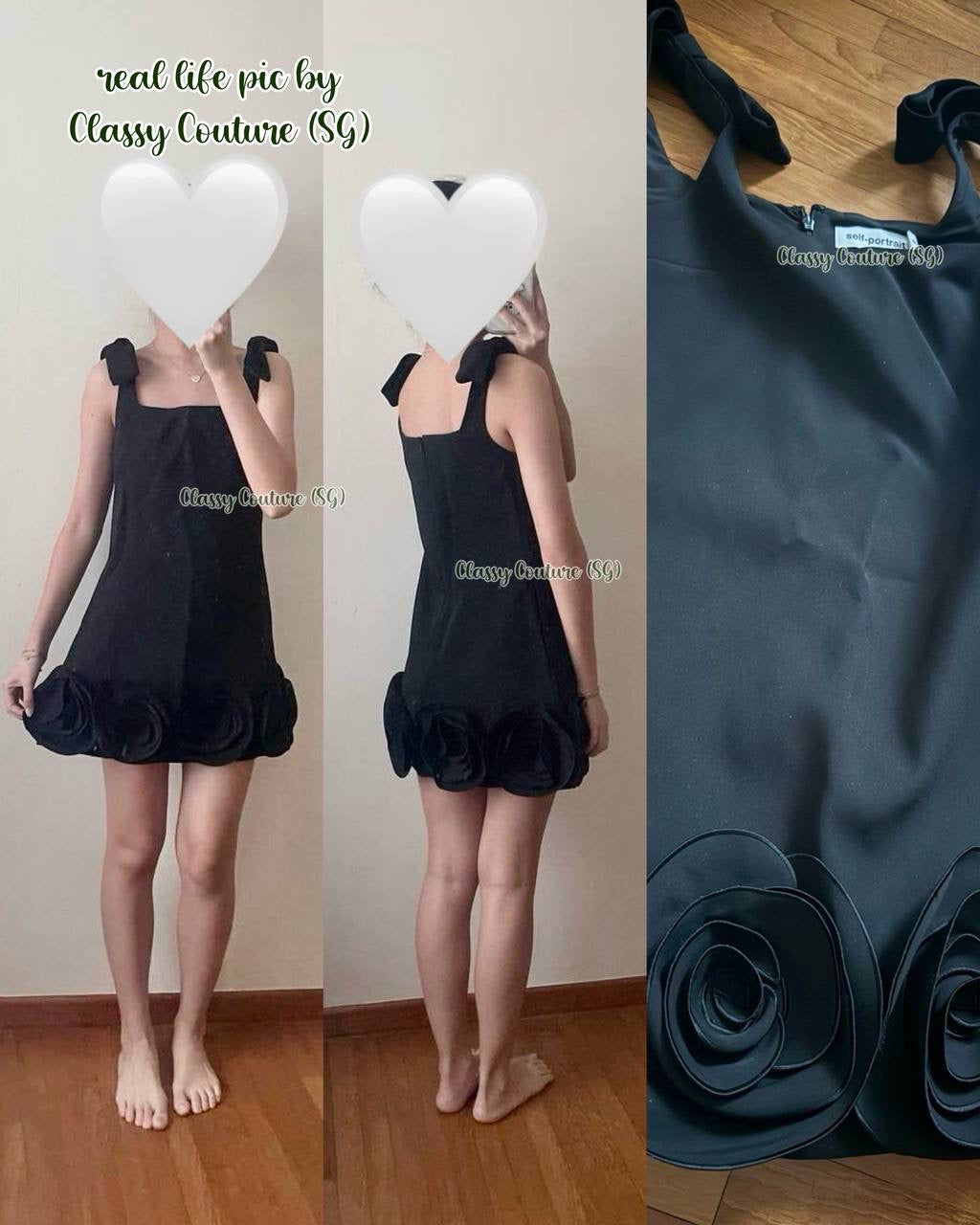 SP Black Crepe 3D Flower Mini Dress