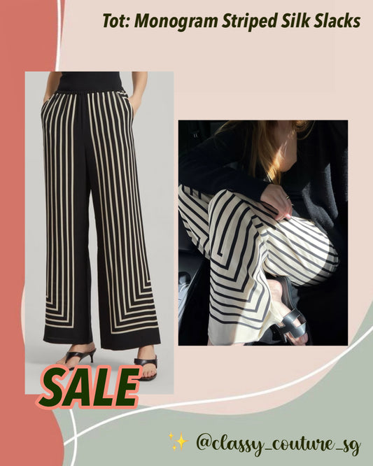 SALE! Tot Monogram Striped Silk Slacks Pants