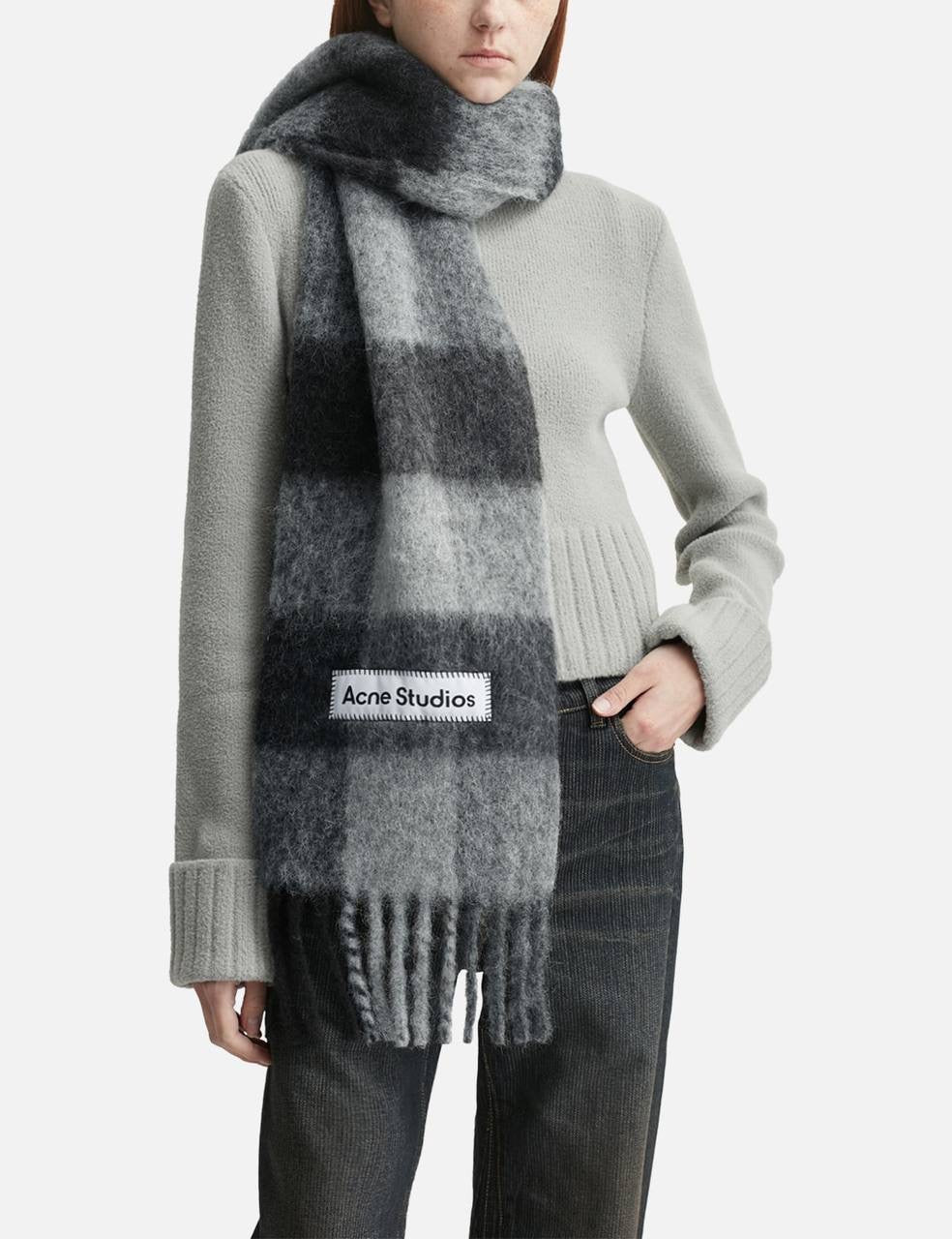 4 Colors! AC Checked Alpaca-Wool-Mohair blend Fringed Scarf