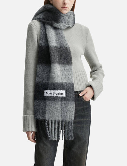 4 Colors! AC Checked Alpaca-Wool-Mohair blend Fringed Scarf