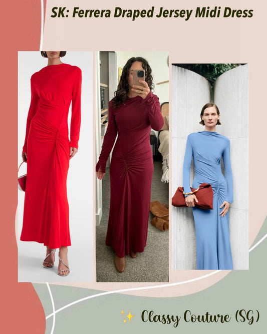 SK Ferrera Draped Long Sleeve Jersey Midi Maxi Dress