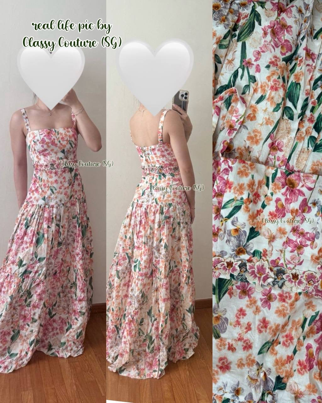 AB Lima Jardiniera Tiered Floral Linen Maxi Dress