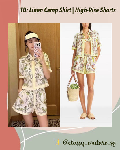 TB Botanical Print Linen Camp Shirt | High-Rise Shorts | Set