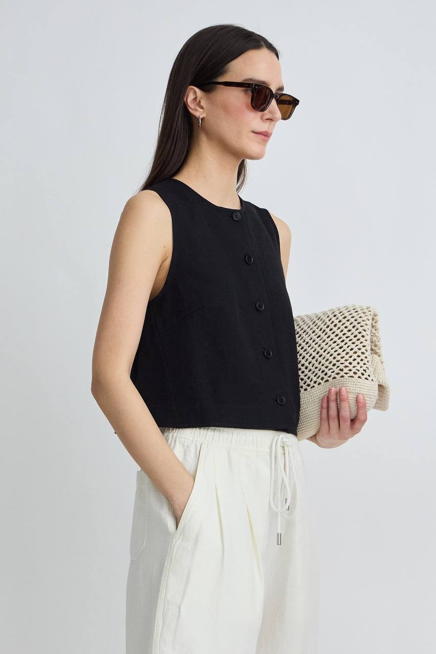 AA Godet Cotton-linen Sleeveless Tank Top