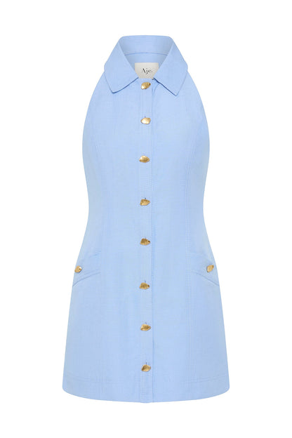 AJ Angela Linen-Rayon Halter Mini Dress