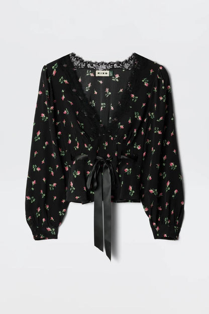 RX Charis Silk Lace-trim Top in Sienna Bud Rose Black