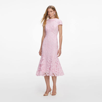 SP Pink Lace Scoop-Back Midi Dress