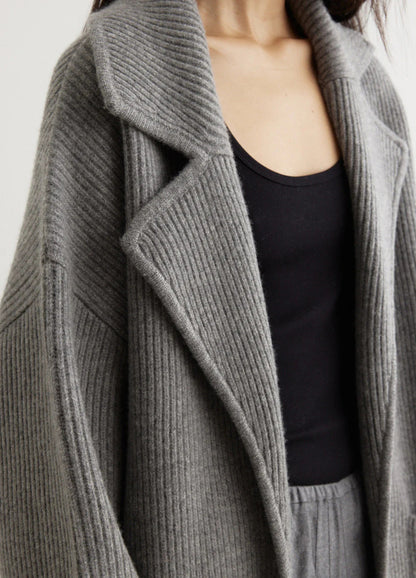 Tot Ribbed Knit Wool Blend Long Cardigan Coat