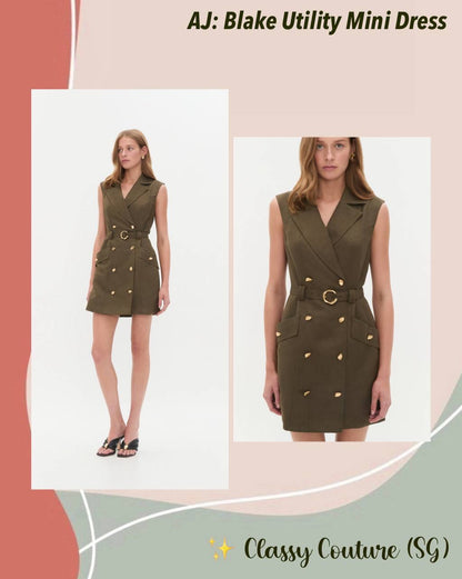 AJ Blake Utility Belted Linen-blend Mini Dress