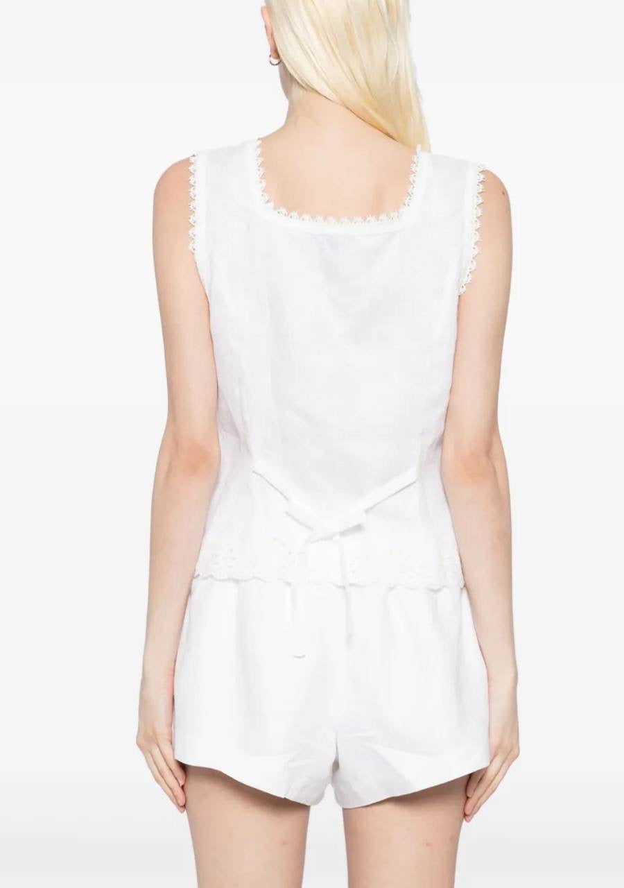 Ref Lorie Eyelet Lace Detail Linen Top