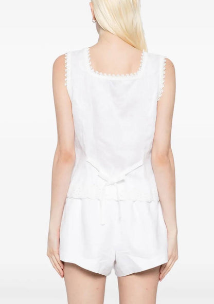 Ref Lorie Eyelet Lace Detail Linen Top