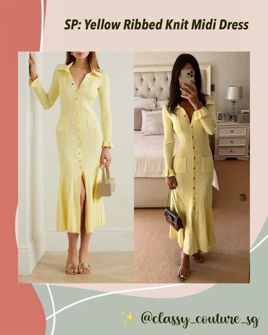 SP Yellow Ribbed Knit Midi Dress