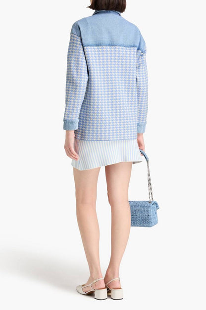 SD Houndstooth Denim-Paneled Shirt Jacket