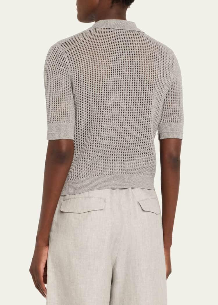 MM Cashmere-cotton Shrunken Mesh Polo Top